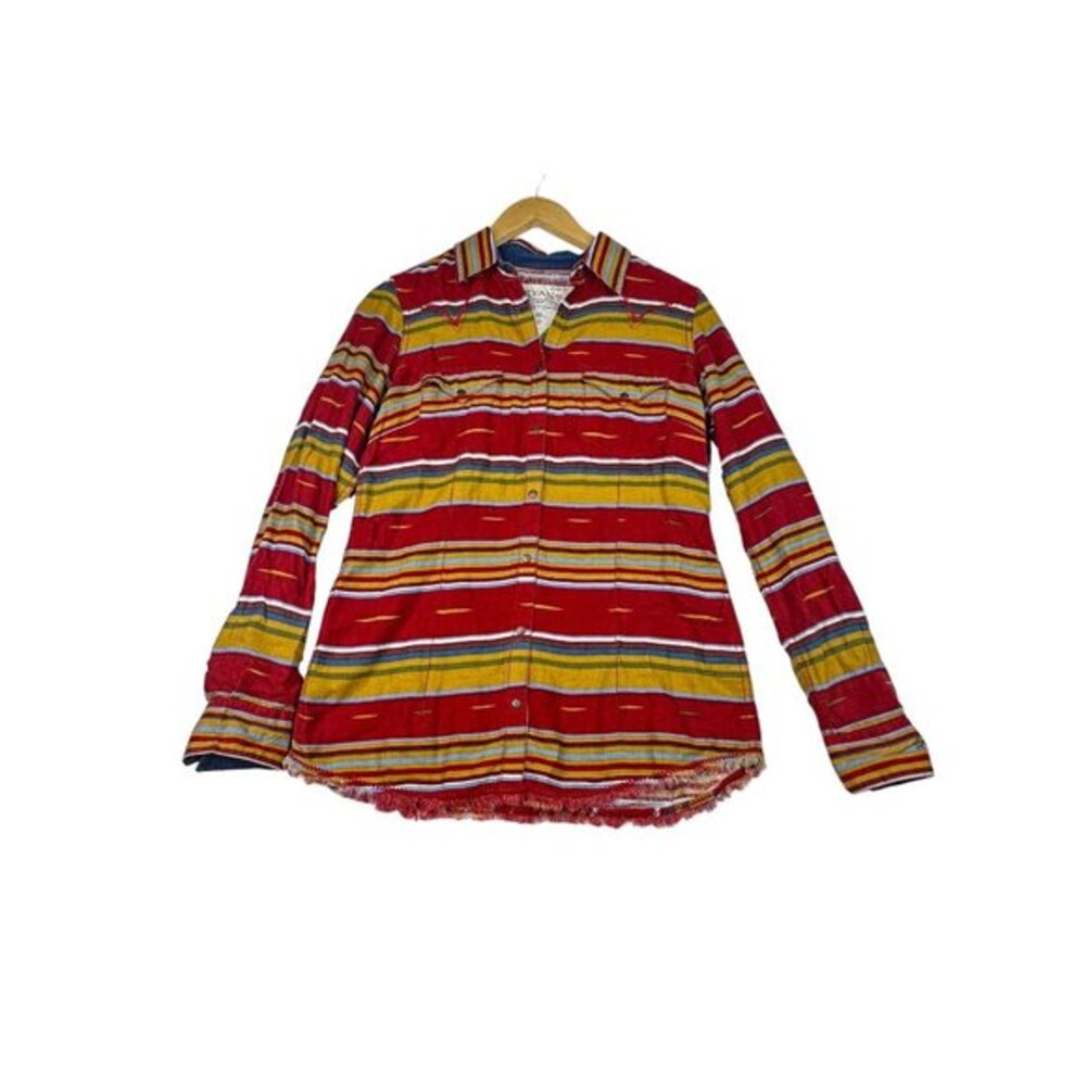 Ryan Michael Western Serape Stripe Snap Front Shirt Raw Hem Size Small
